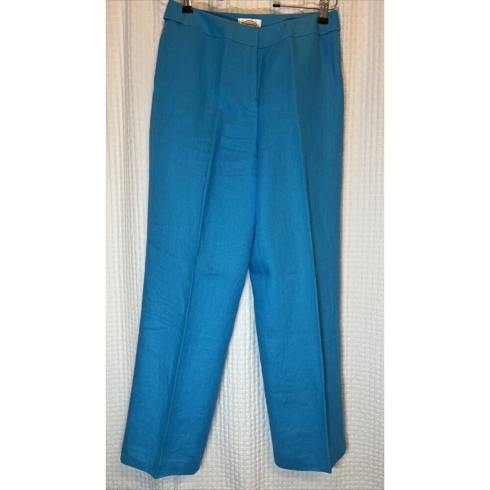 Talbots Women's 8 Irish Linen Pants Blue Flat Front AB3
